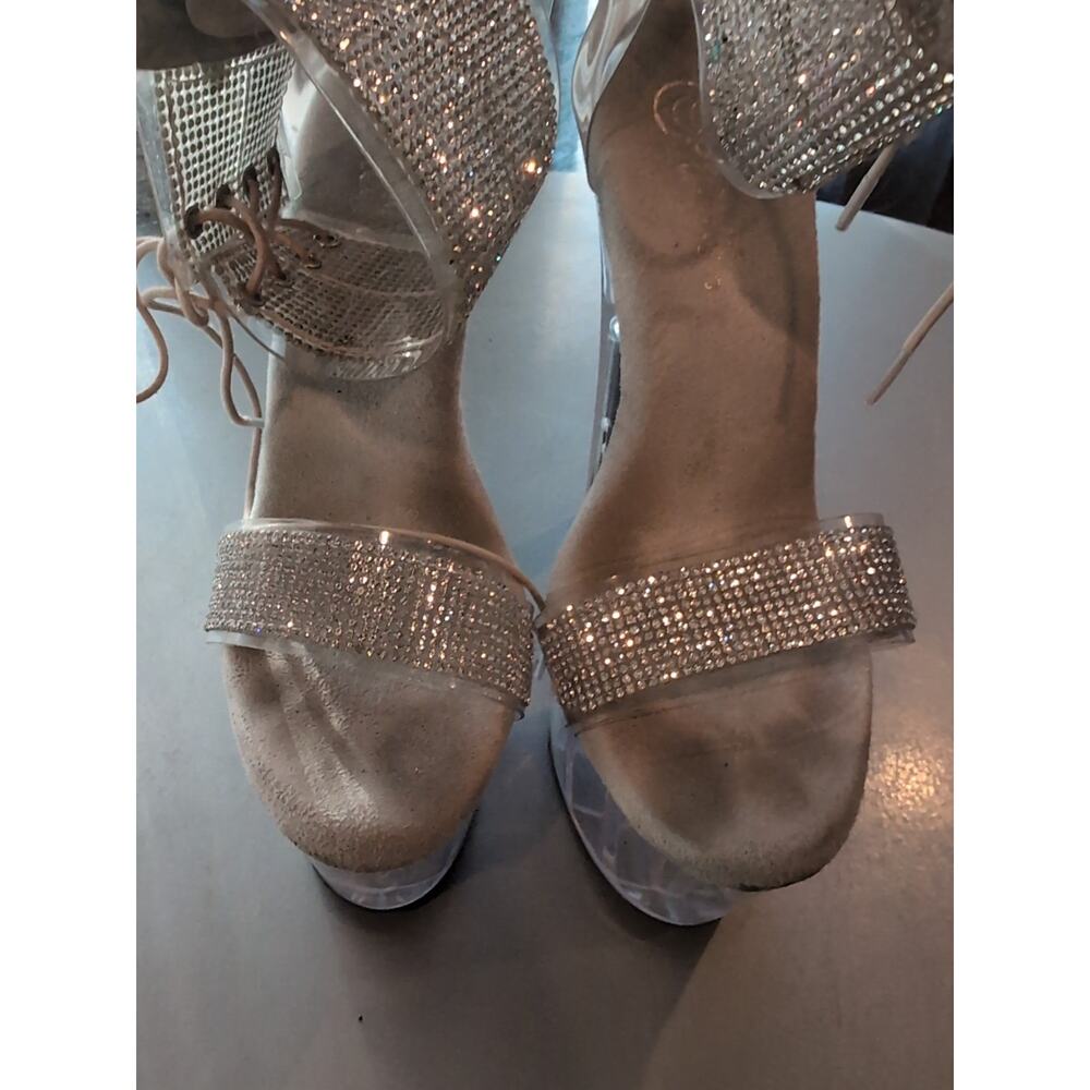 PleaserAdore 727RSSize 7 Ankle Wrap Back Zip 6.5" Heel 2.5" Platform Crystal - Picture 9 of 16
